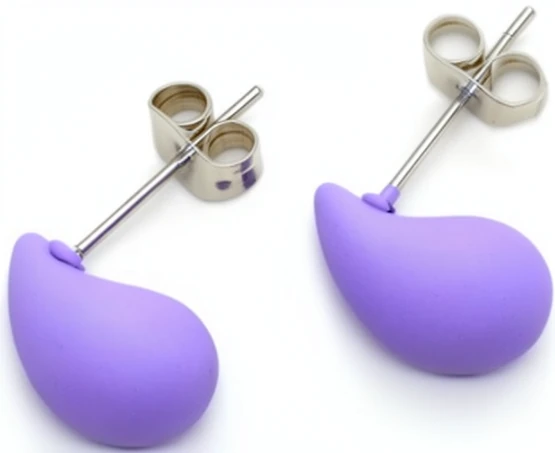 Aros gota (fantasia) inflado color lila 13mm palito pasante y fru fru de acero